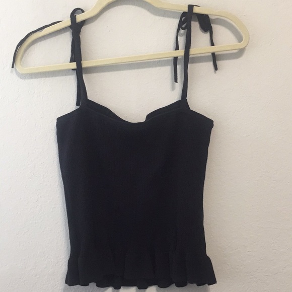 Express Tie Strap Ruffle Trim Ribbed Tank Top - Picture 6 of 7
